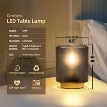 Load image into Gallery viewer, Battery Operated Lamp with Timer, Glass Cordless Lamp for Power Outage, Decorative Small Accent Lamp for Area No Plug, Battery Powered Lamp for Corner/Entryway/Stairway/Bathroom/Fireplace(Grey)
