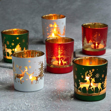 Load image into Gallery viewer, Christmas Glass Votive Candle Holders, 6Packs Xmas Tree Tea Light Holders 3.15”*2.75”, Red Green White Christmas Candleholders for Table Centerpieces Holiday Party Fireplace Mantle Décor(Matte)
