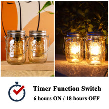 Load image into Gallery viewer, Outdoor Mason Jar Lights Hanging, 2-Pack LED Decorative Garden Lanterns with Timer, Battery Operated Vintage Glass Light for Patio Camping Courtyard Backyard Tree Hallway Stairs Farmhouse (2*Amber)
