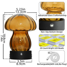 Load image into Gallery viewer, Mushroom Lamp Battery Operated Table Lamp with LED Beads Glass Shade Rechargeable Cordless Lamp Touch Control 3 Color Dimmable Bedside Lamp, Small Nightstand Lamp for Power Outage Bedroom（Walnut）
