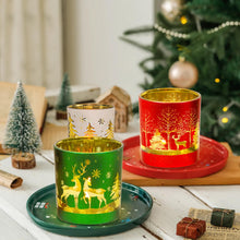 Load image into Gallery viewer, Christmas Glass Votive Candle Holders, 6Packs Xmas Tree Tea Light Holders 3.15”*2.75”, Red Green White Christmas Candleholders for Table Centerpieces Holiday Party Fireplace Mantle Décor(Matte)
